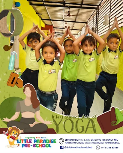Children practising yoga at Little Paradise Pre-School on International Day of Yoga